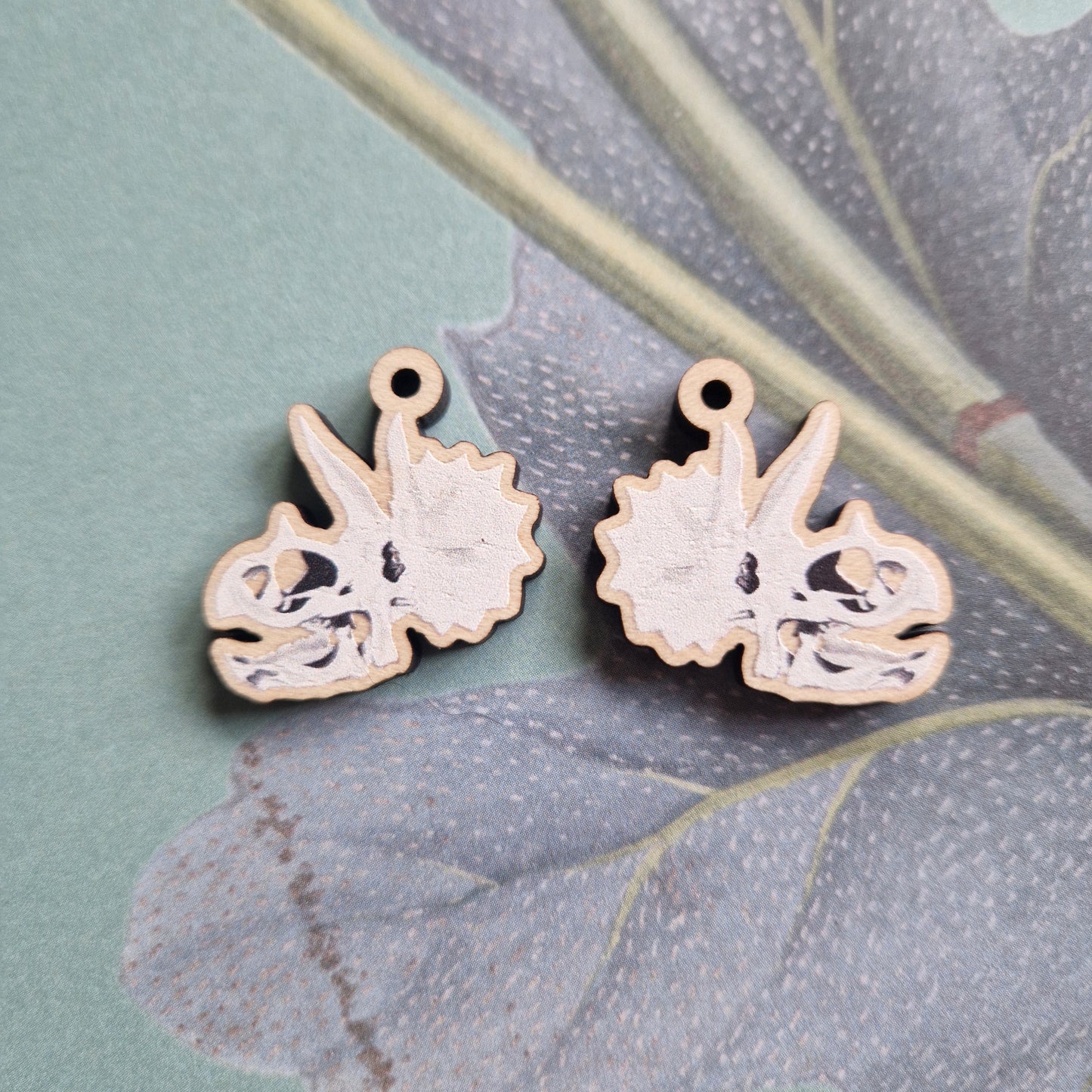 Triceratops Skull Dangle Sterling Silver And Wood Dinosaur Earrings