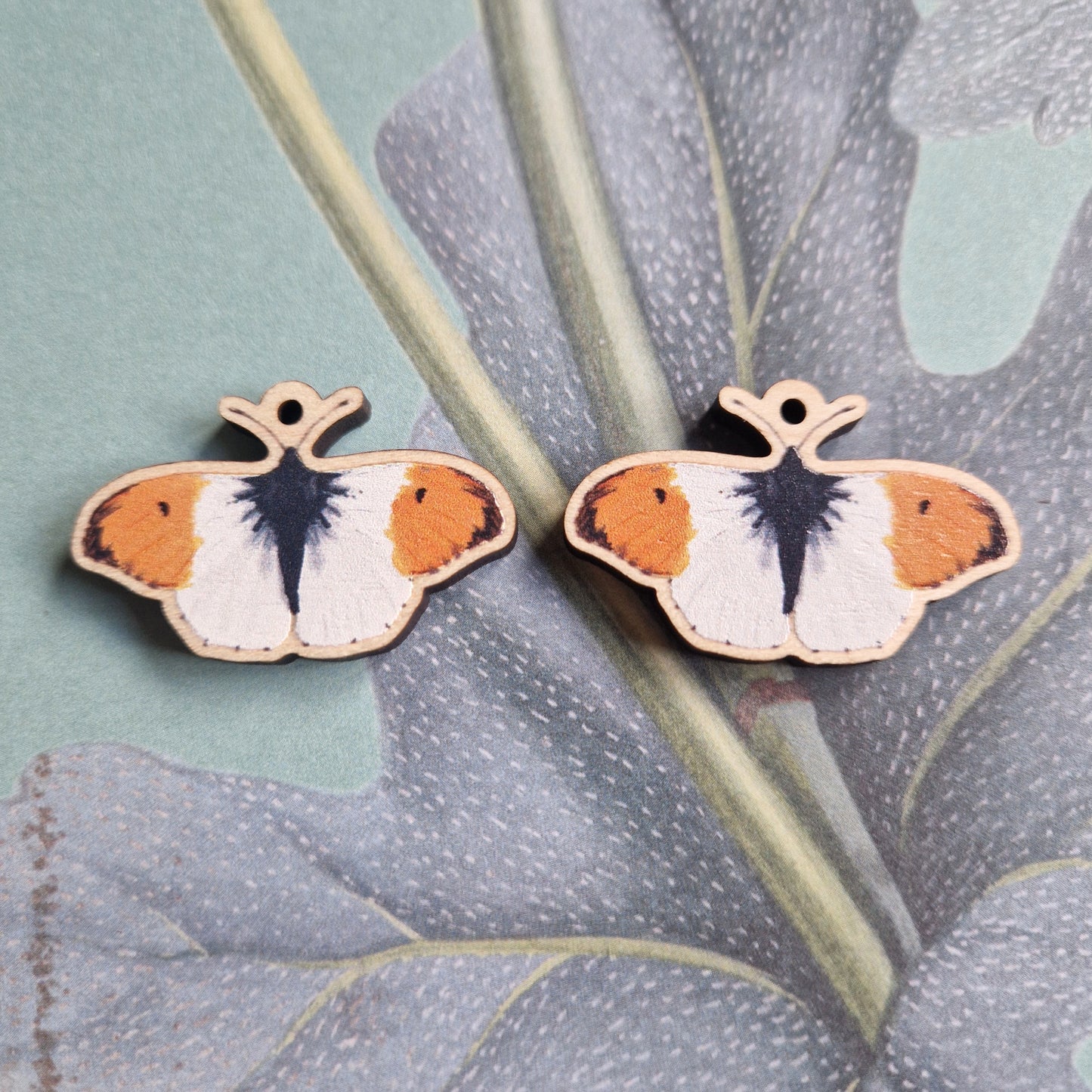 Orange Tip Wooden And Sterling Silver Butterfly Earrings THE LAST PAIR
