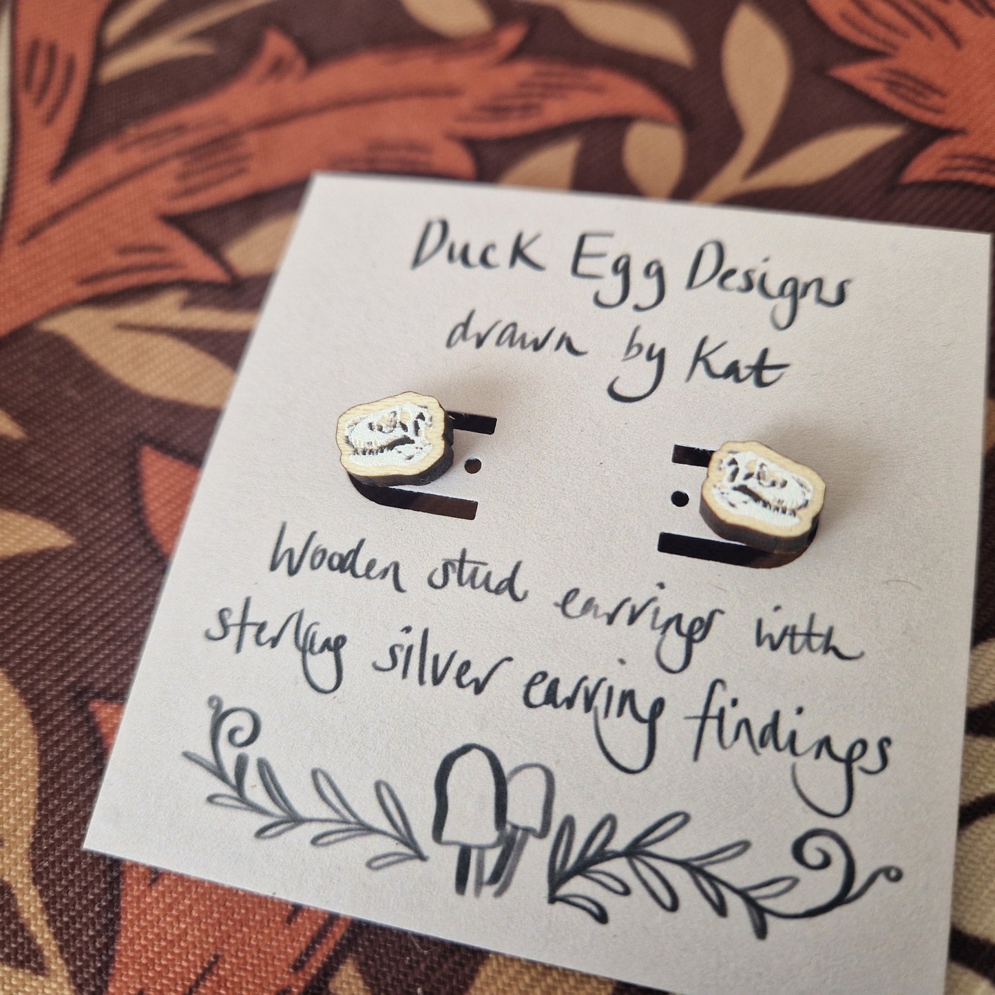 T-rex Skull Wood And Sterling Silver Paleontology Stud Earrings