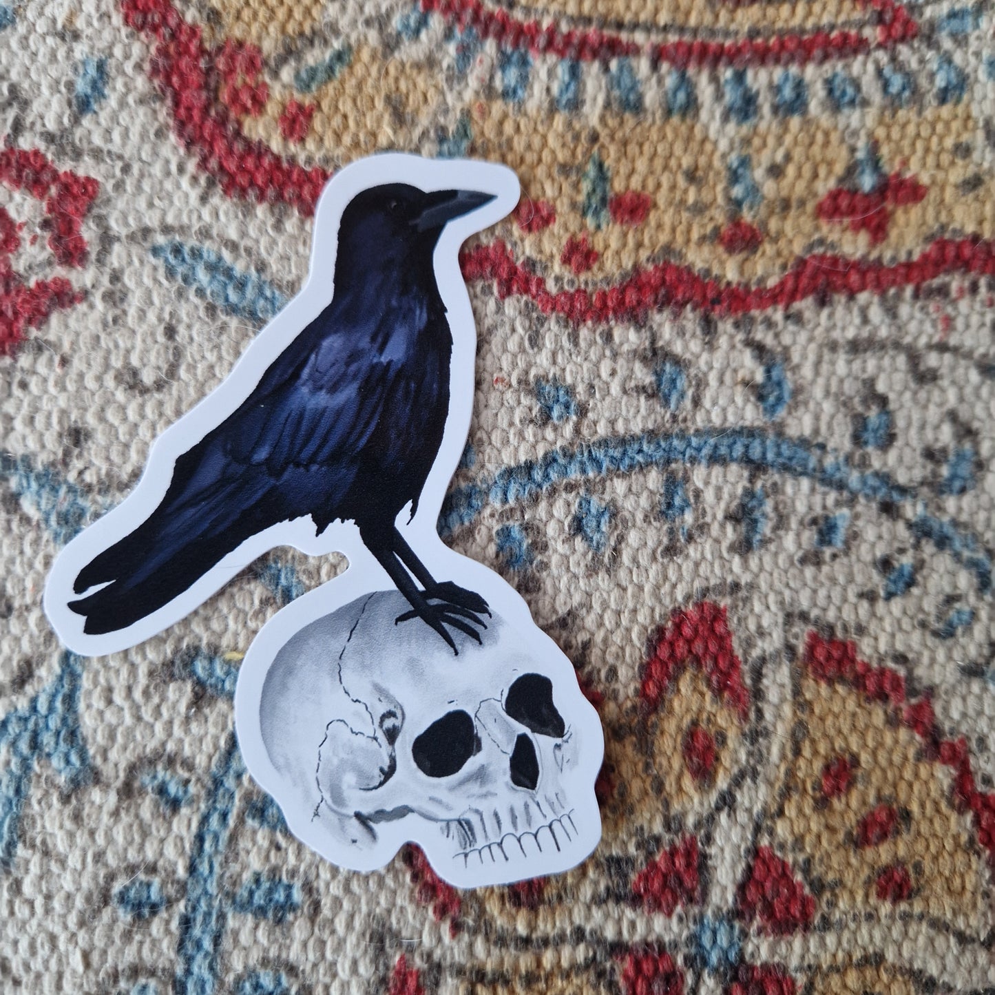 Crow On Human Skull Vinyl Waterproof Sticker