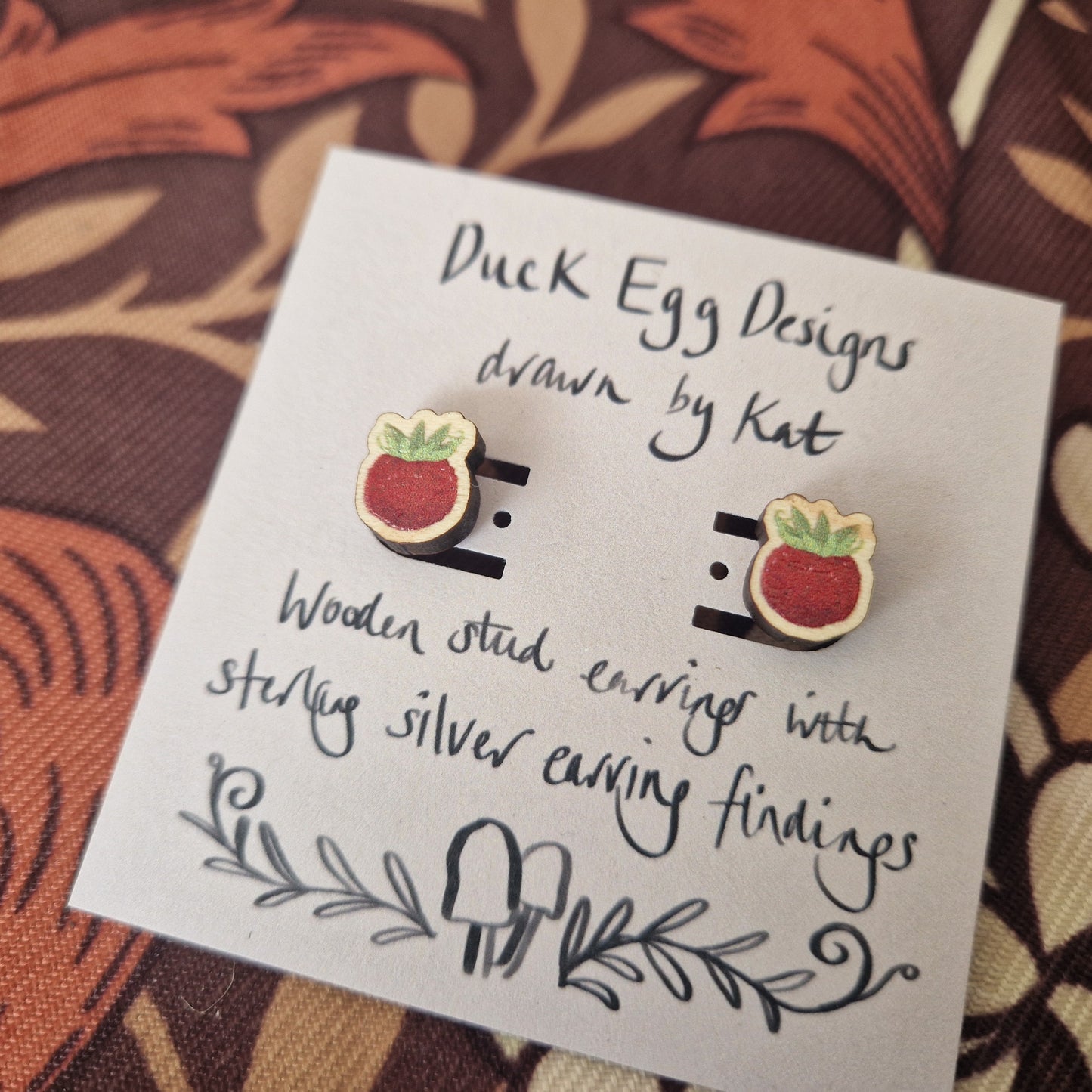 Wild Strawberry Wood And Sterling Silver Stud Earrings