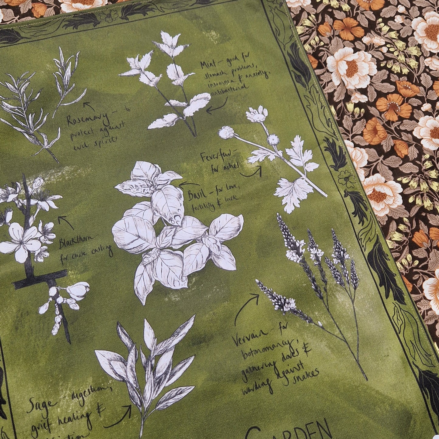 Witch's Garden Cotton Botanical Art Tea Towel