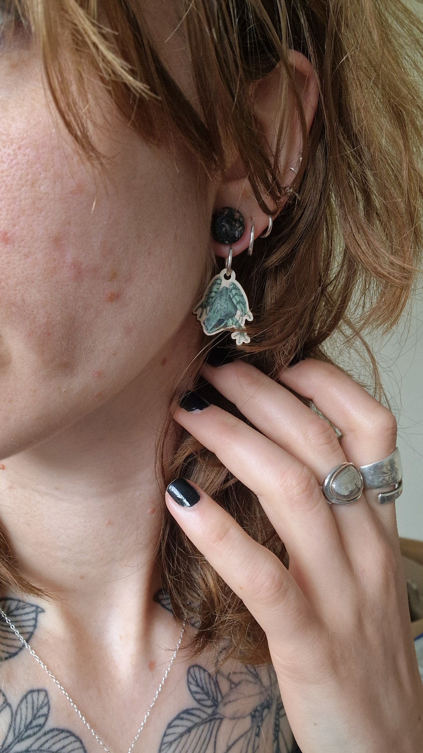 Frog Eco-friendly Wood And Sterling Silver Dangle Earrings