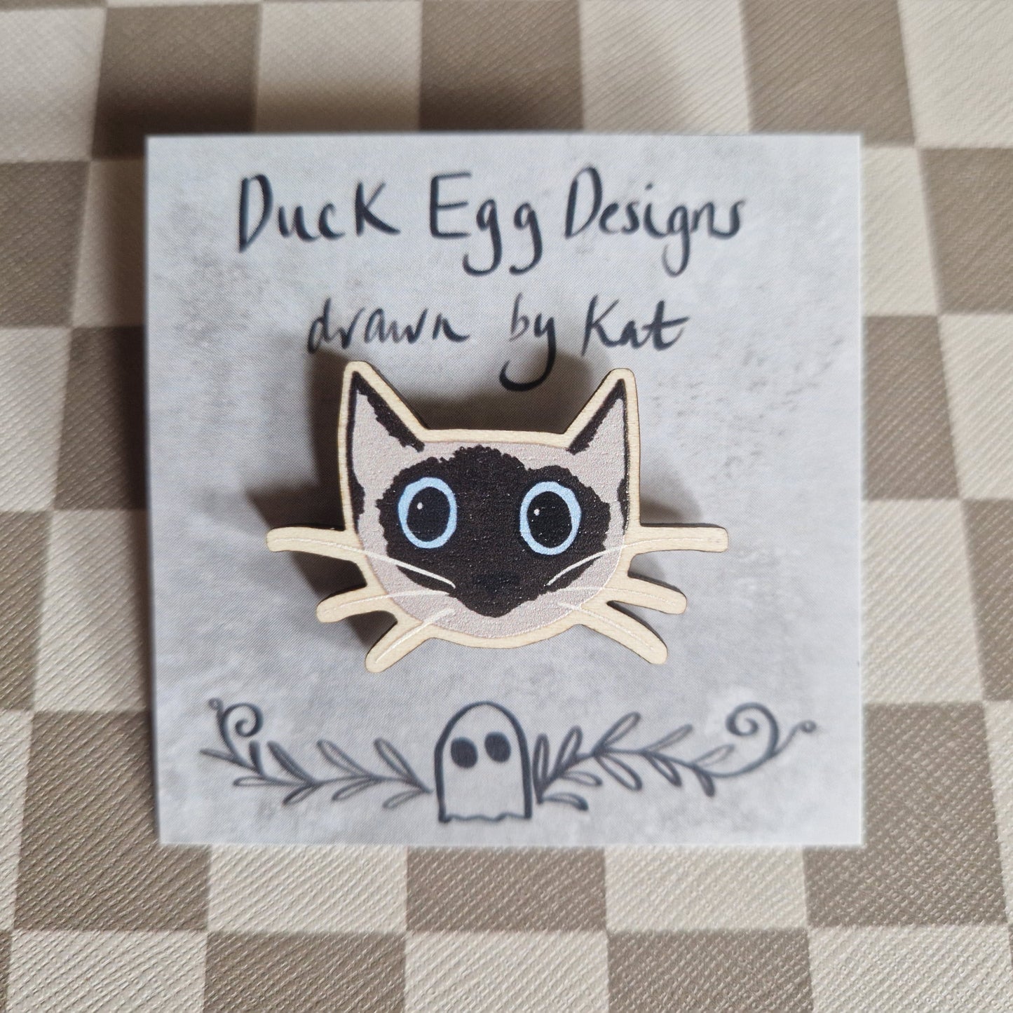Siamese Cat Wooden Eco-Friendly Pin Badge