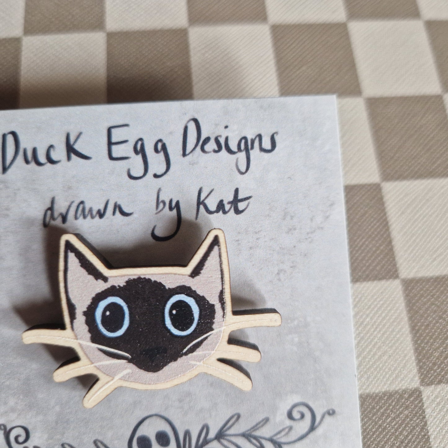 Siamese Cat Wooden Eco-Friendly Pin Badge