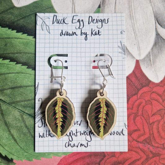 Prayer Plant Wood And Sterling Silver Houseplant Earrings