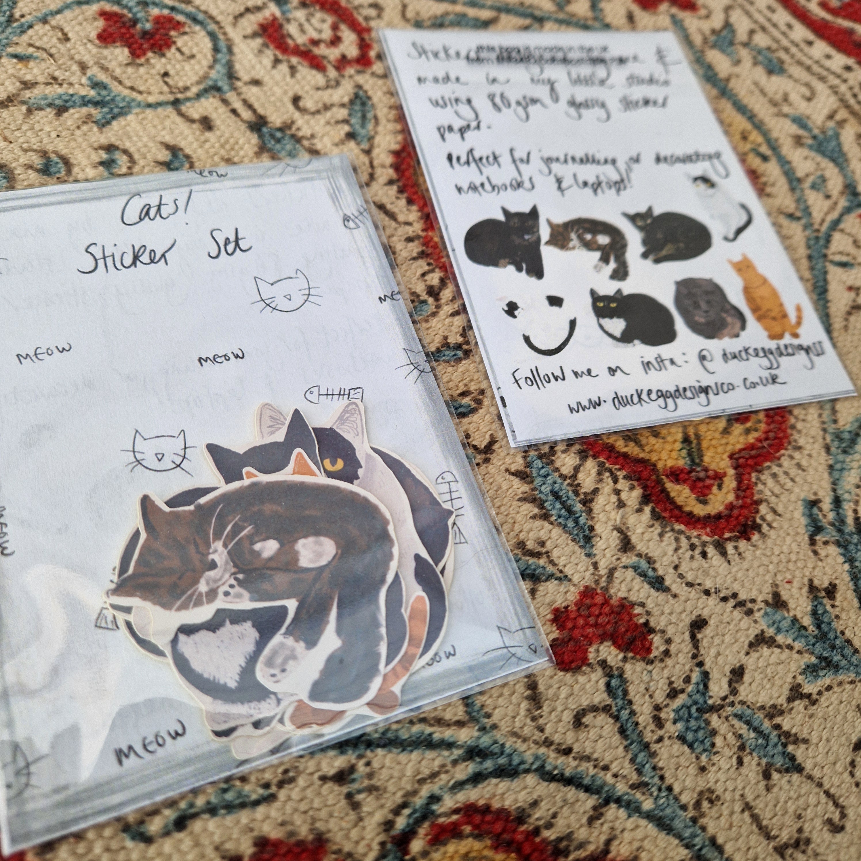 Cat Sticker Set Pack Of Eight Stickers – Duck Egg Designs