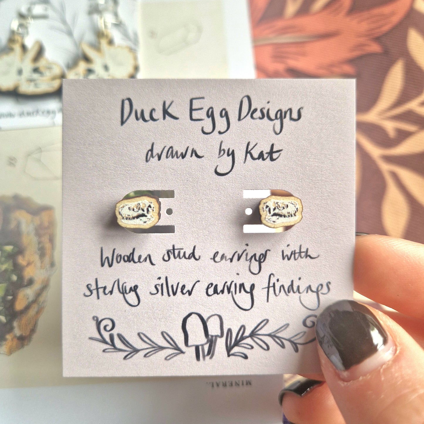 T-rex Skull Wood And Sterling Silver Paleontology Stud Earrings