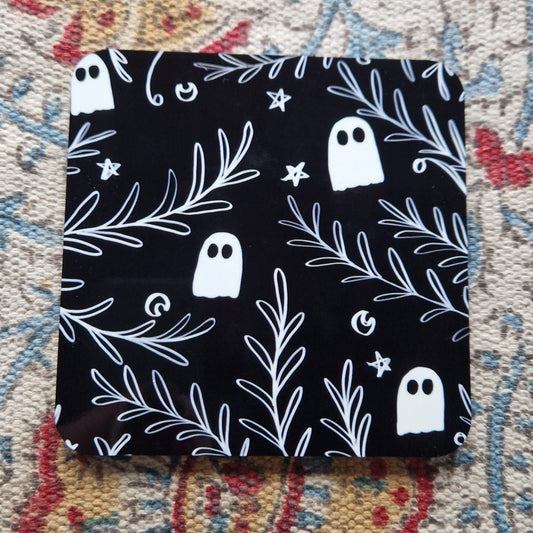 Black and White Ghost Patterned Drinks Coaster