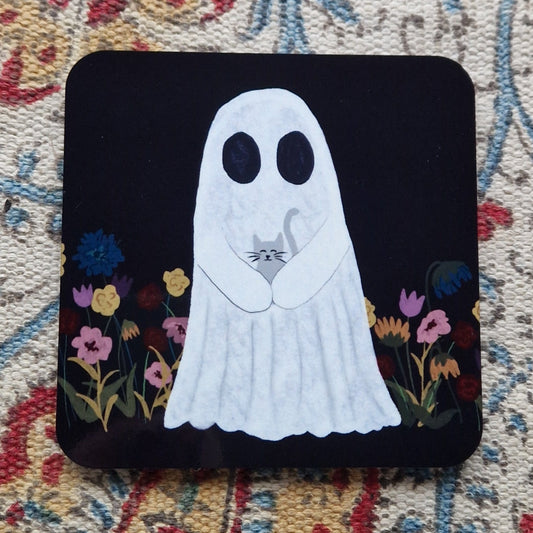 Ghost With Cat Coaster