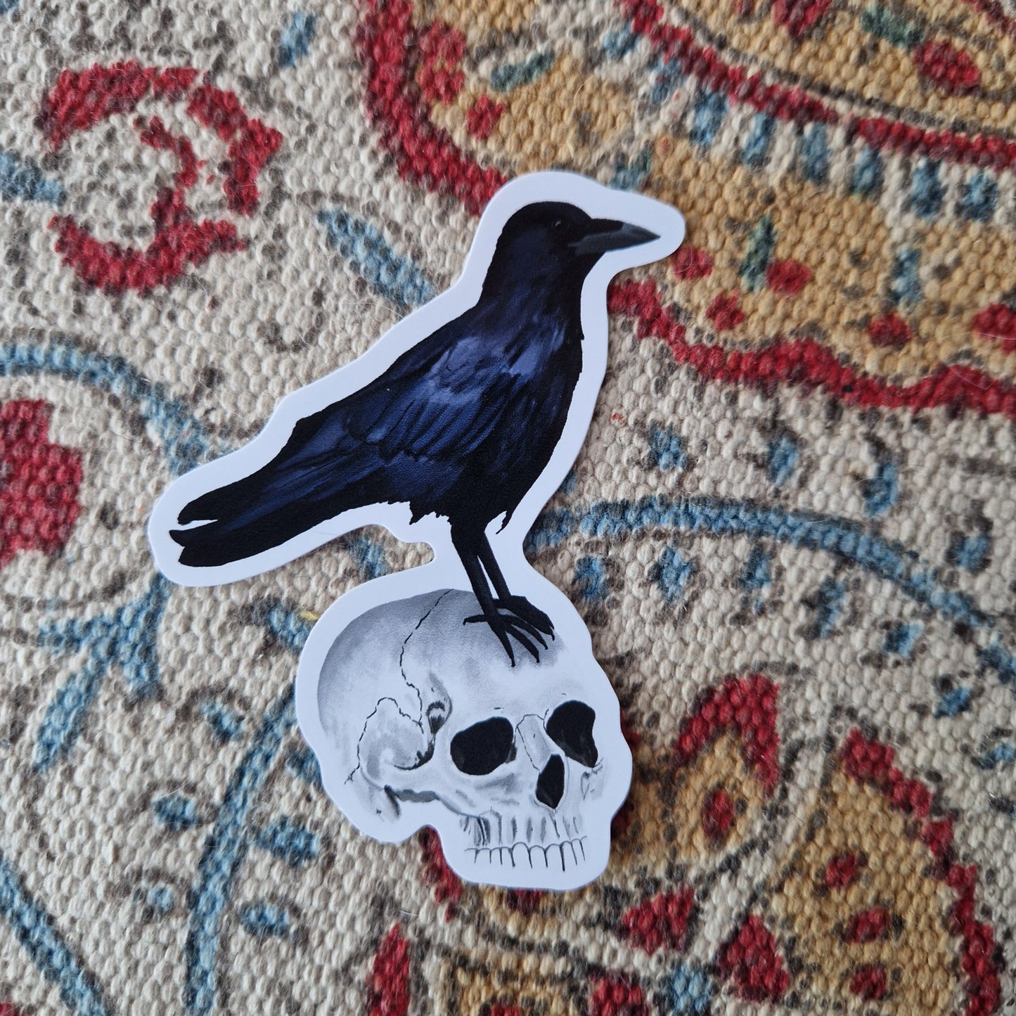 Crow On Human Skull Vinyl Waterproof Sticker