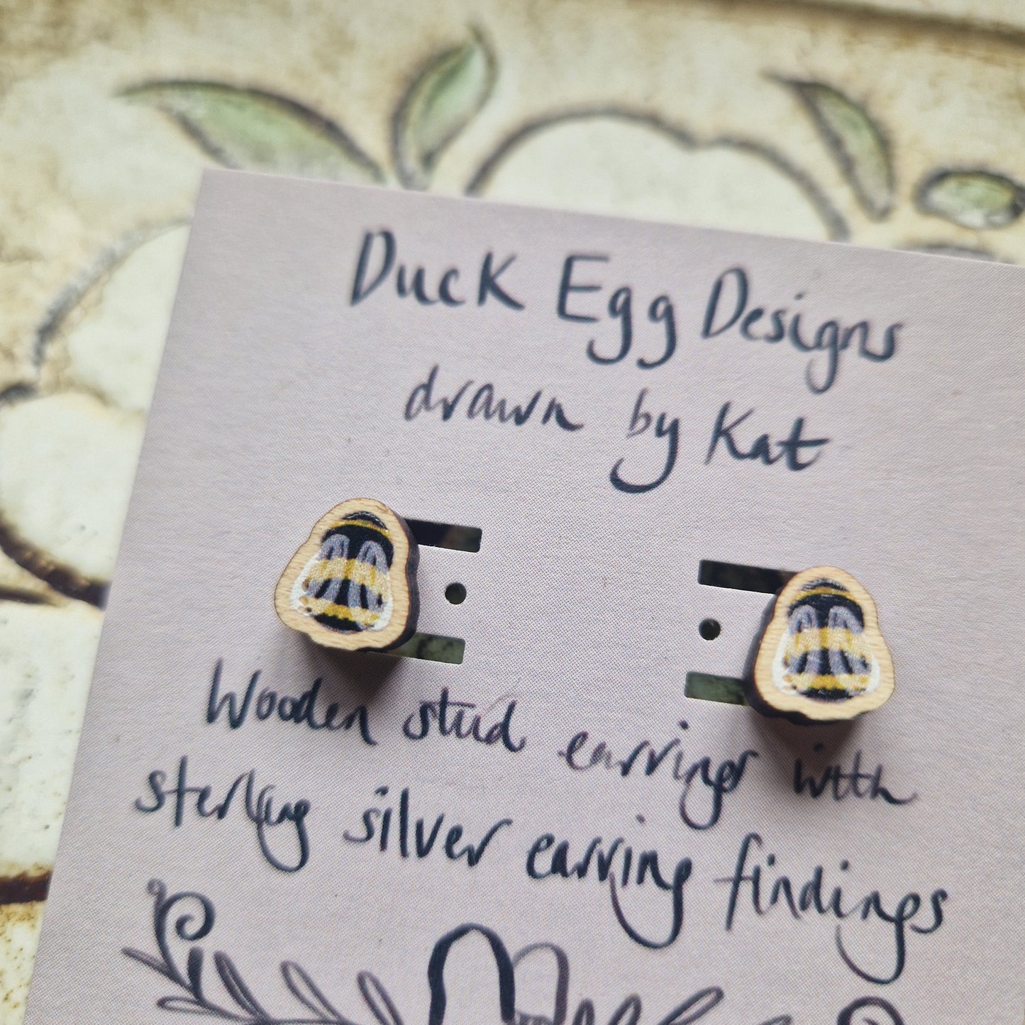 Bumblebee Wood And Sterling Silver Stud Earrings
