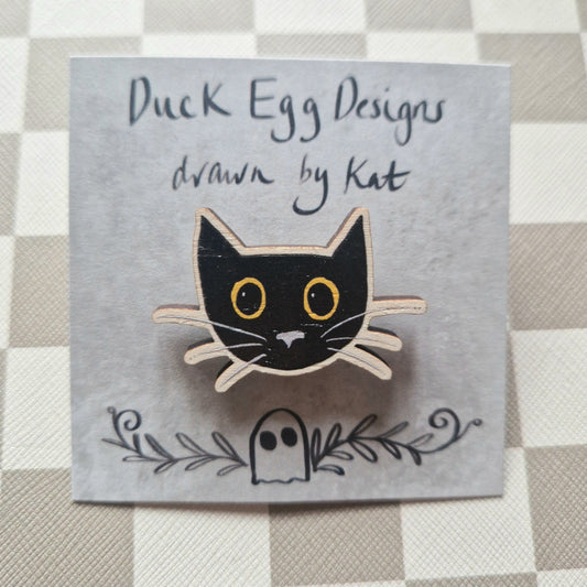 Cocoa Black Cat Eco-Friendly Wooden Pin Badge