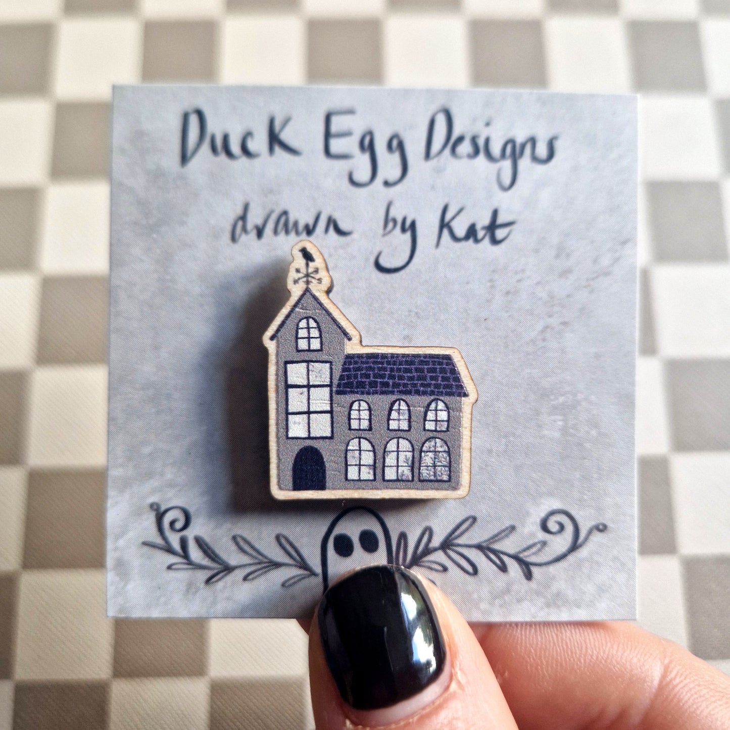 Haunted House Eco-friendly Ghost Sustainable Wood Pin Badge
