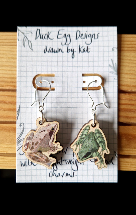 Frog Eco-friendly Wood And Sterling Silver Dangle Earrings