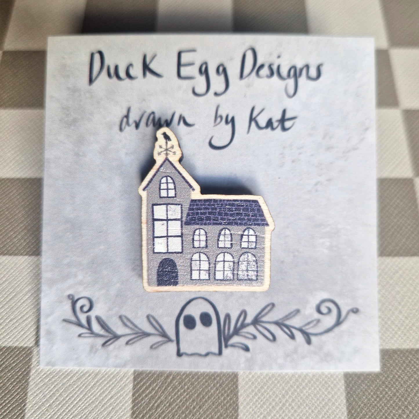 Haunted House Eco-friendly Ghost Sustainable Wood Pin Badge