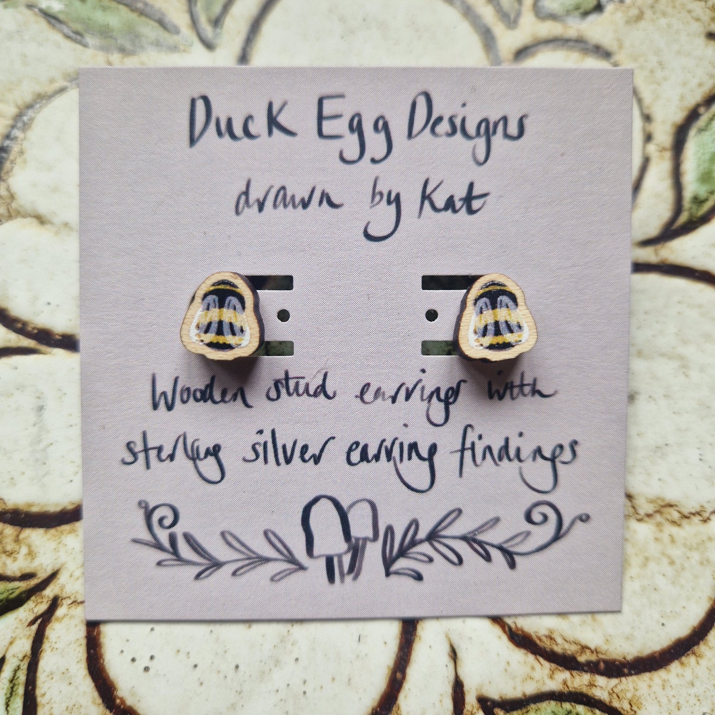 Bumblebee Wood And Sterling Silver Stud Earrings