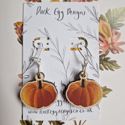 Pumpkin Lightweight Wood And Sterling Silver Earrings