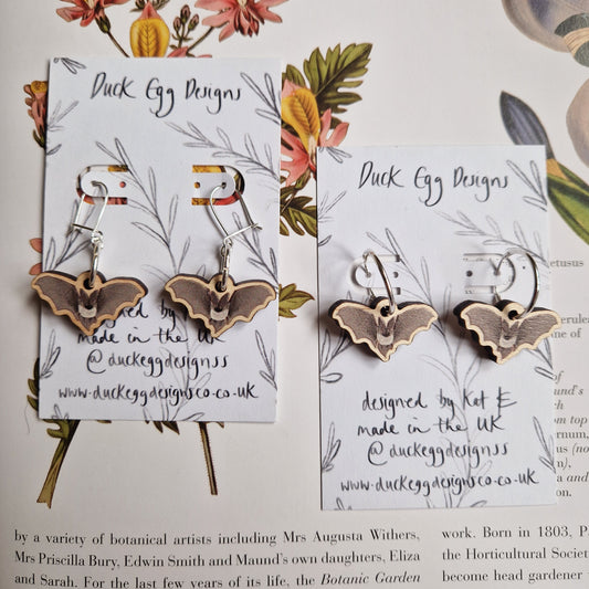 Rafinesques Big Eared Bat Sterling Silver And Wood Earrings