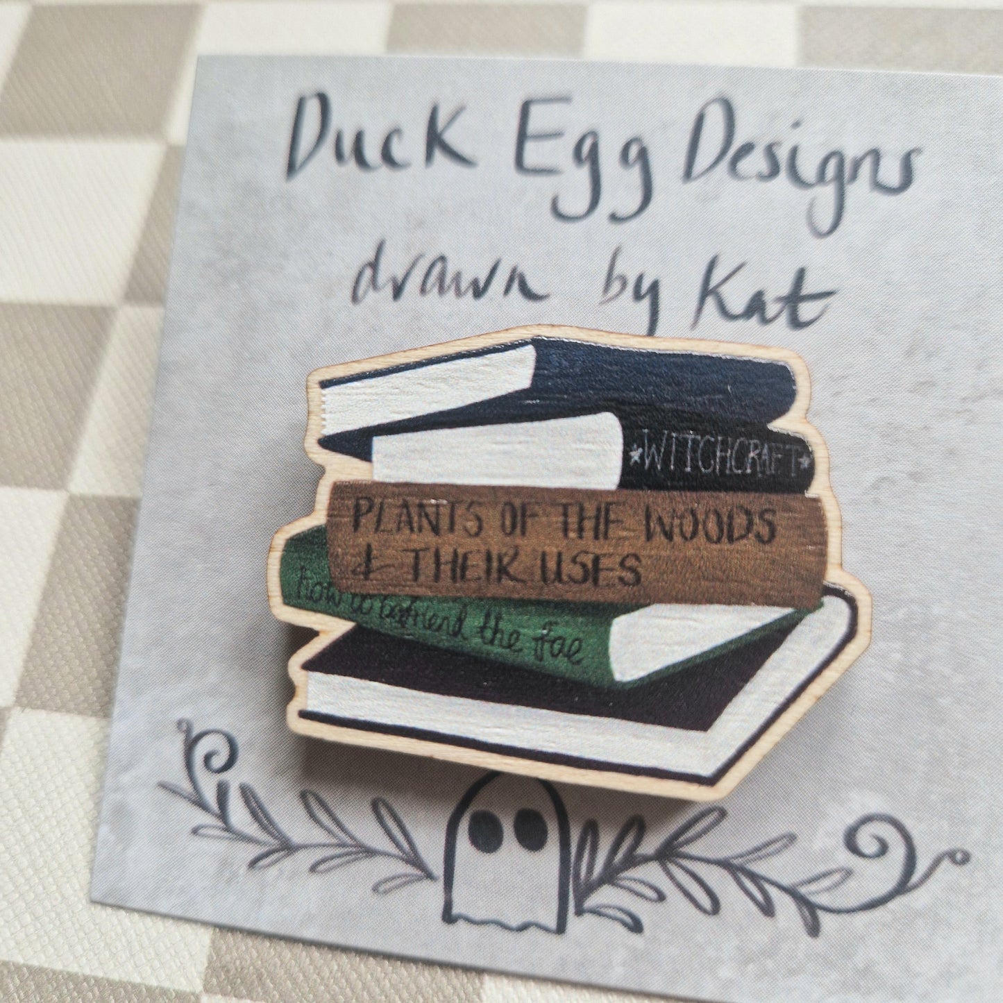 Stack Of Books Reading Wooden Eco-Friendly Pin Badge