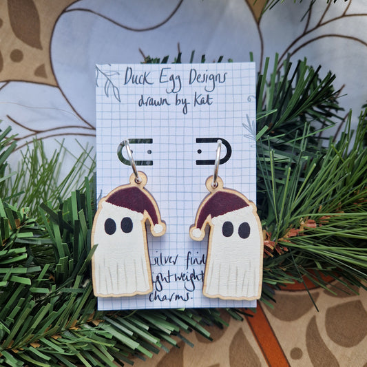 Ghost Christmas Wood And Sterling Silver Earrings