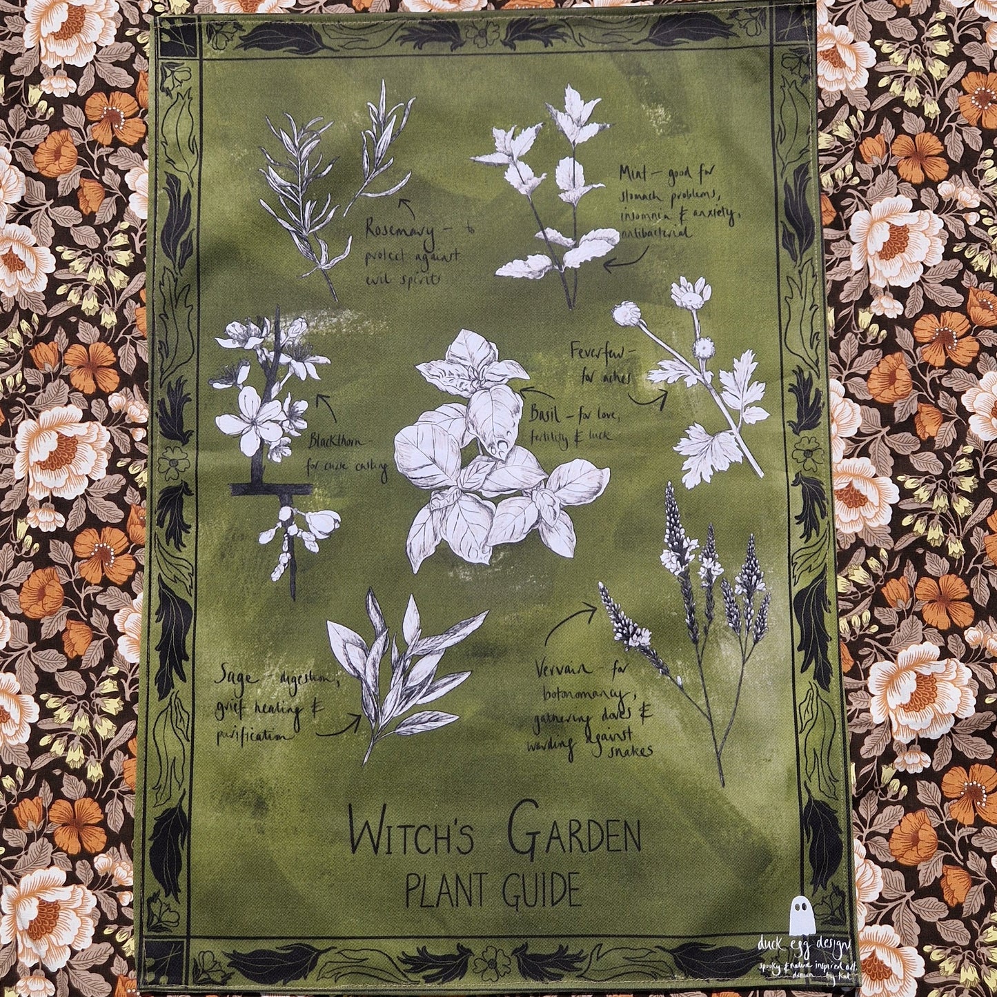 Witch's Garden Cotton Botanical Art Tea Towel